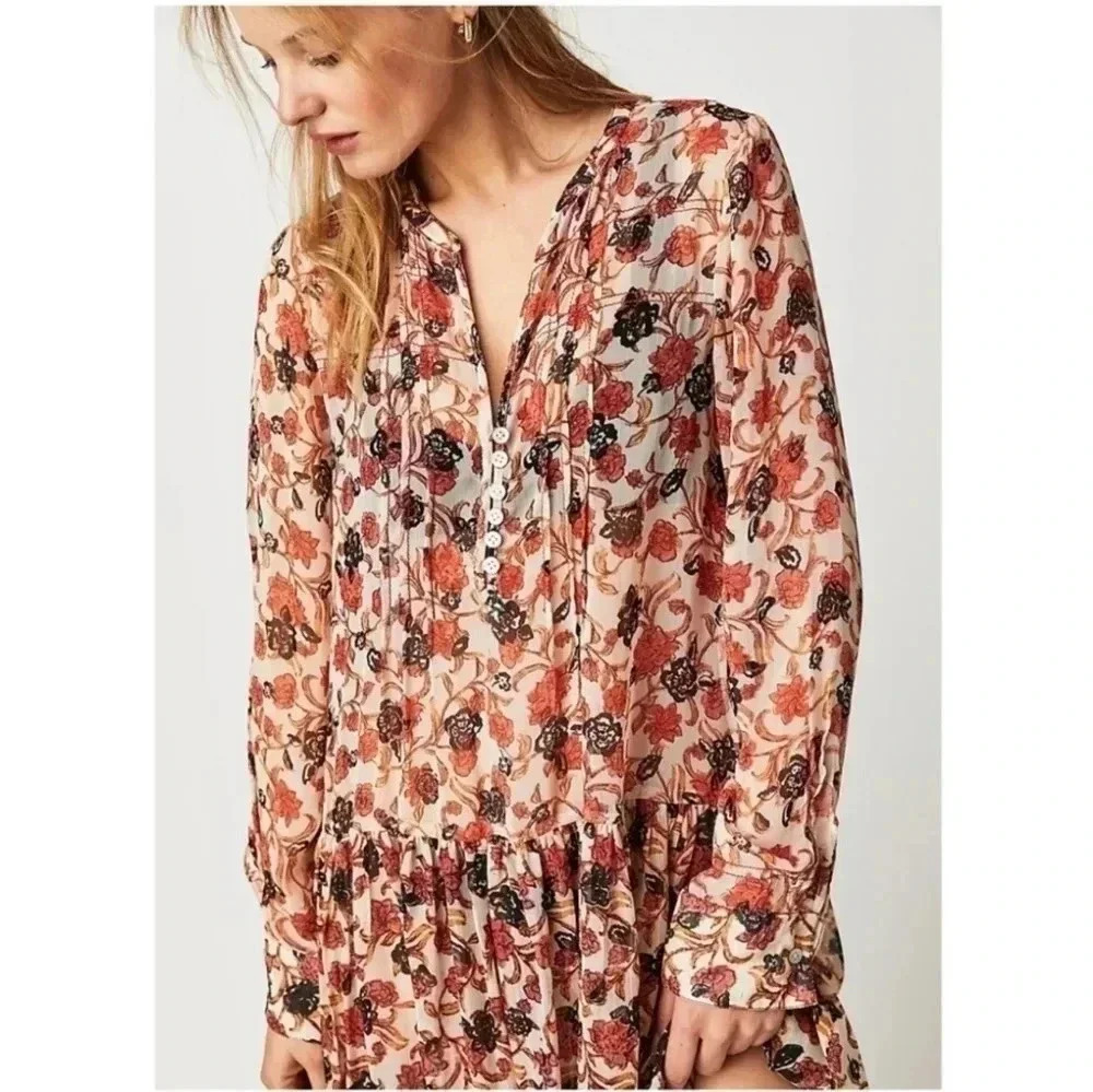 Free People See It Through Flo in Tea Combo Floral Maxi Dress (XS)NWT - Picture 5 of 14